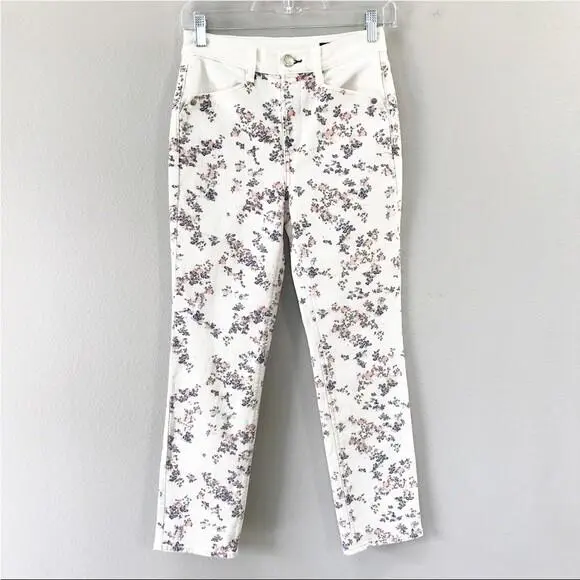 Rag Bone Ellie High Rise Crop Jeans Micro Floral Print White Size 25
