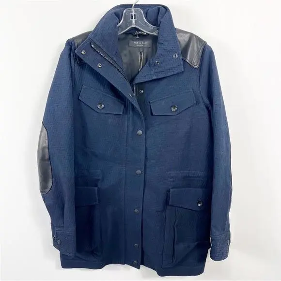 Rag Bone M15 Lamb Leather Combo Moto Jacket Size Small Dark Navy