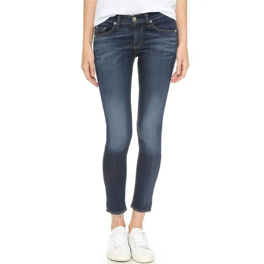 Rag Bone Mid Rise Slim Fit Capri Jeans Women`s 24 Orson Denim Faded Button Zip