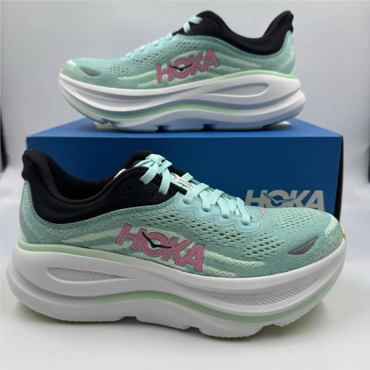 Hoka Bondi 9 Women’s Running Shoes Blue Spark/mint Fluorite 1162012/BTF Us 6.5B