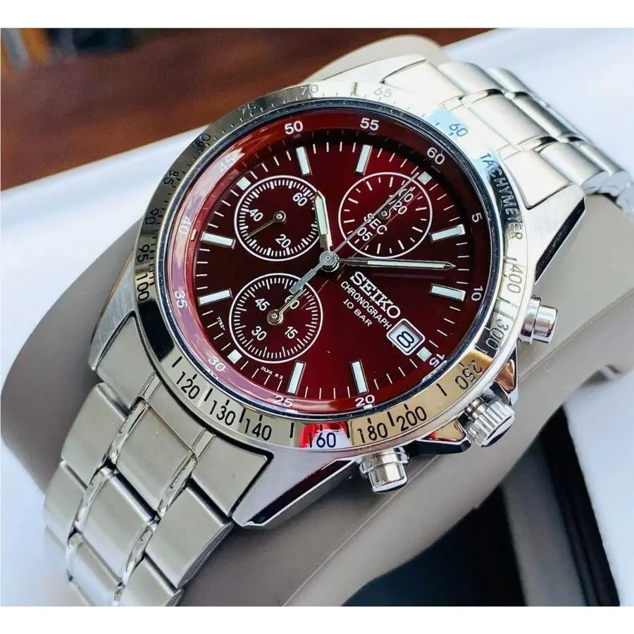 Seiko Spirit Red Dial Chronograph SBTQ045 Stainless Steel Men`s Watch