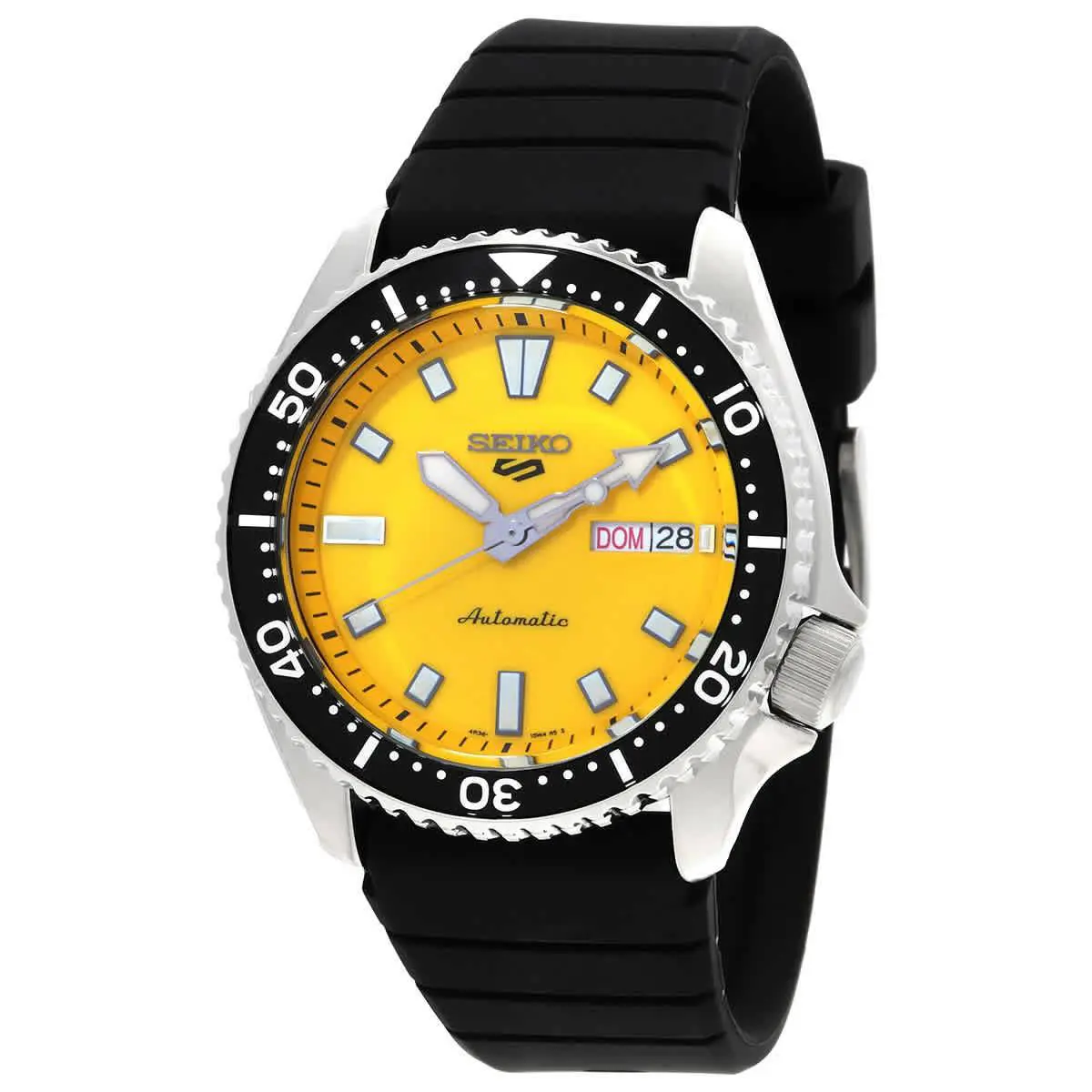 Seiko 5 Sports Automatic Yellow Dial Men`s Watch SRPL87K1 - Dial: Yellow, Band: Black, Bezel: Silver-tone
