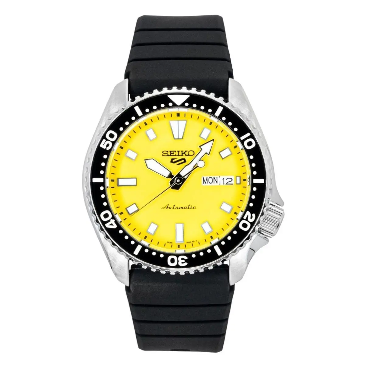 Seiko 5 Sports Skx Redux Yellow Dial Automatic SRPL87K1 100M Men`s Watch - Dial: Yellow, Band: Black, Bezel: Black