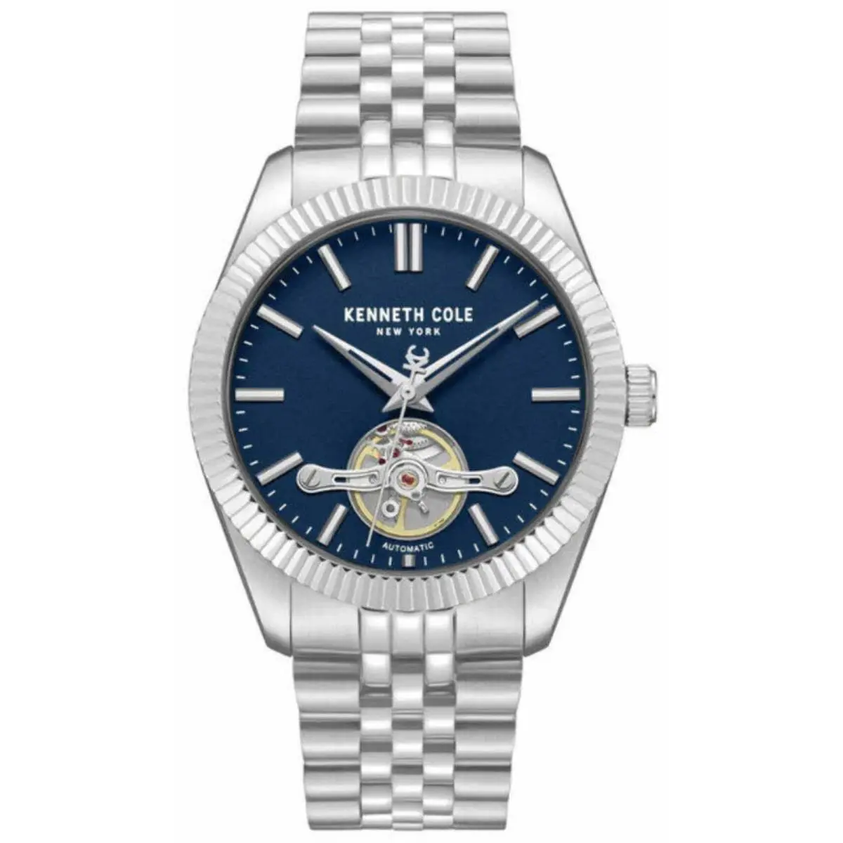 Kenneth Cole KCWGY0064801 Mens Automatic Skeleton Watch 43 mm Blue Dial - Silver, Band: Silver