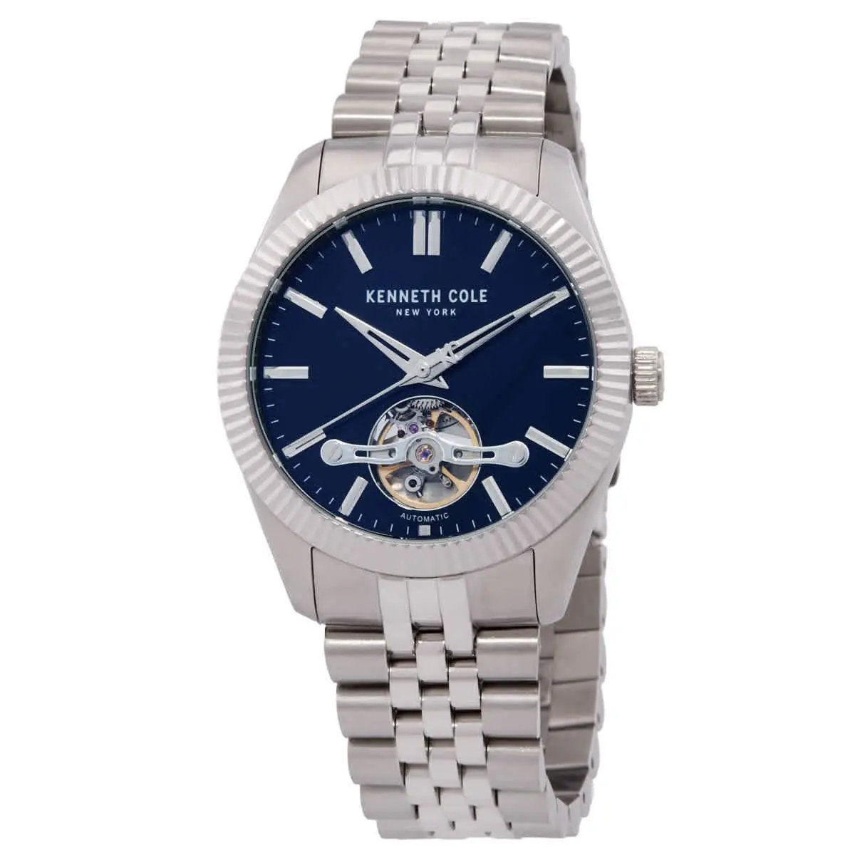 Kenneth Cole New York Automatic Blue Dial Men`s Watch KCWGY0064801 - Dial: Blue, Band: Silver-tone, Bezel: Silver-tone