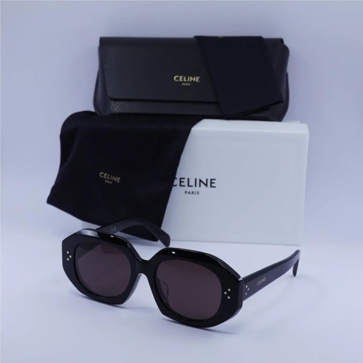 Celine CL40319F 01Y Shiny Black/violet 52-20-140 Sunglasses