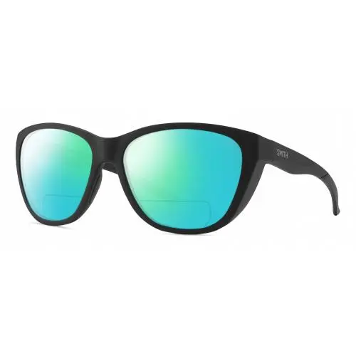 Shoal Unisex Oval Polarized Bifocal Sunglasses in Matte Black 58 mm Green Mirror by Smith Optics
