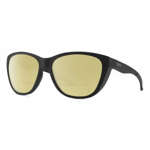 Shoal Unisex Oval Polarized Bifocal Sunglasses in Matte Black 58 mm Yellow by Smith Optics