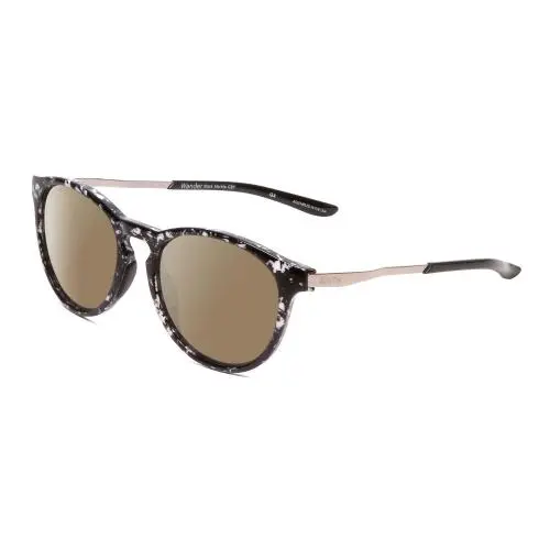 Wander Unisex Round Polarized Sunglasses Black Marble Tortoise 55mm Amber Brown Polar by Smith Optics