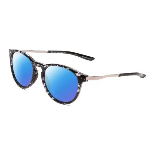 Wander Unisex Round Polarized Sunglasses Black Marble Tortoise 55mm Blue Mirror Polar by Smith Optics