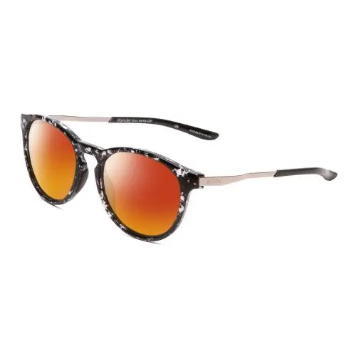 Wander Unisex Round Polarized Sunglasses Black Marble Tortoise 55mm Red Mirror Polar by Smith Optics