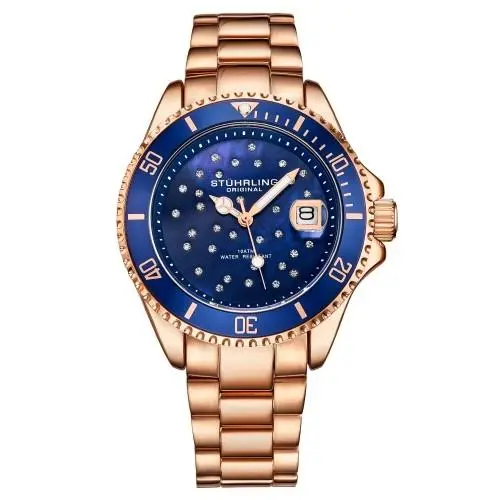 Stuhrling 3977 5 Quartz Crystal Accented Date Bracelet Womens Watch