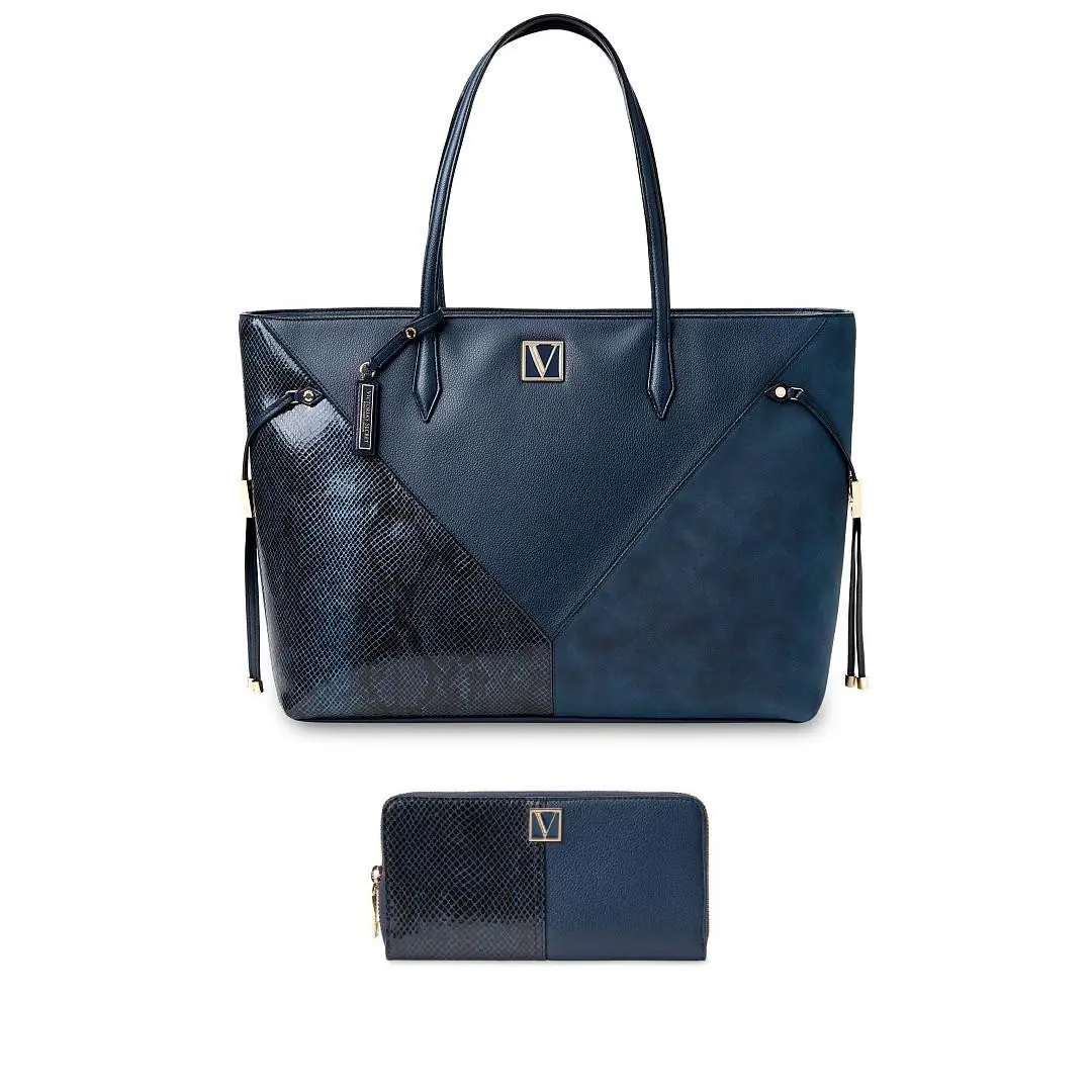2pc Victoria`s Secret The Victoria Carryall Tote+python Wallet Set Many Colornwt MIDNIGHT COLORBLOCK by Victoria's Secret