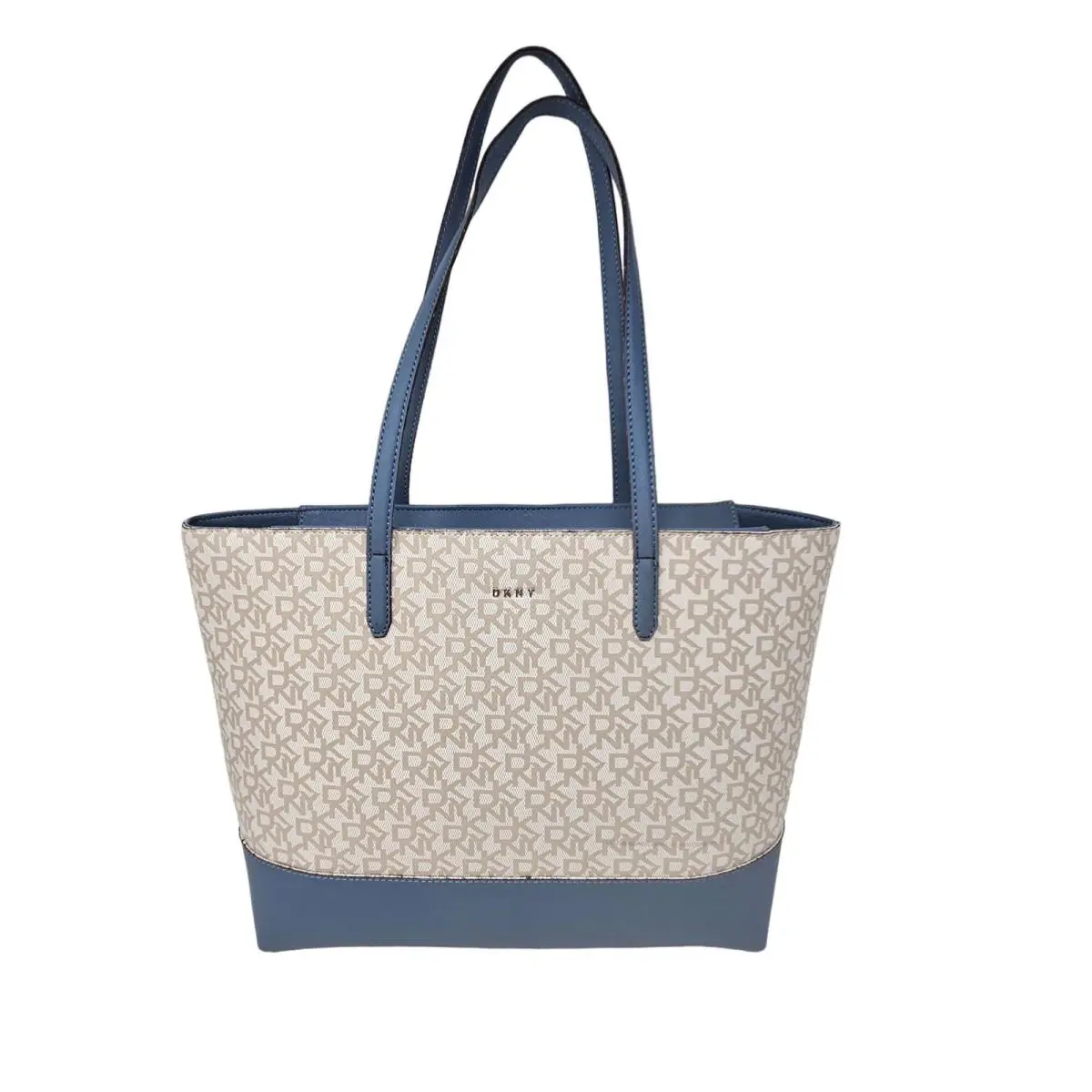 Dkny Bryant Park Large Leather Tote Cream Blue All Over Print Shoulder Bag