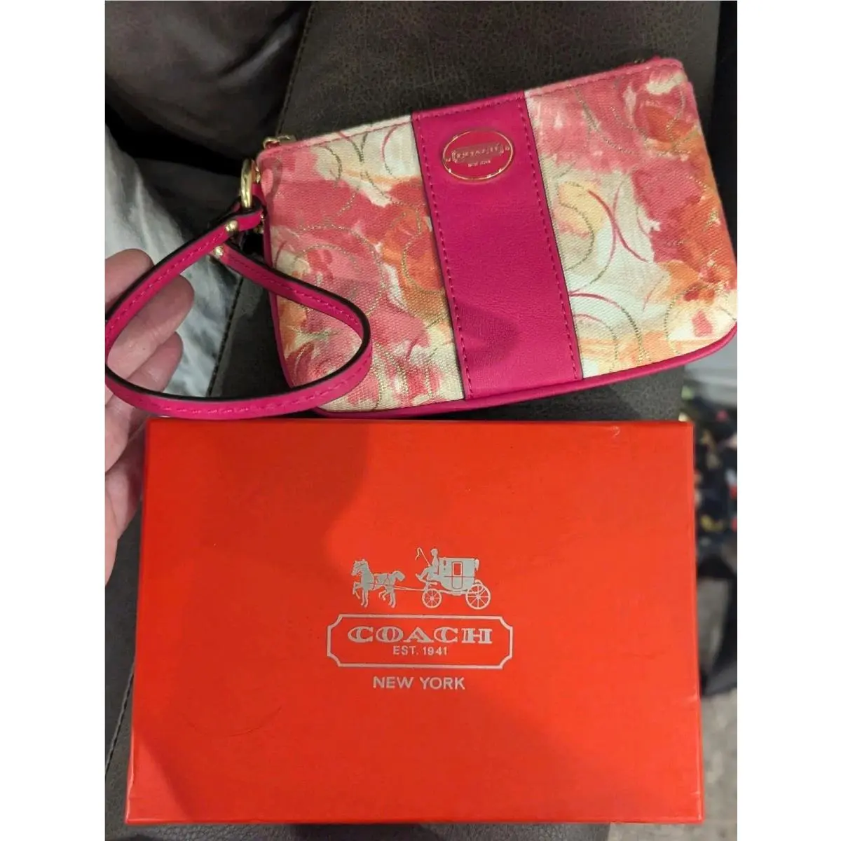 Coach Wristlet Flower Print Coral Pink and Cream