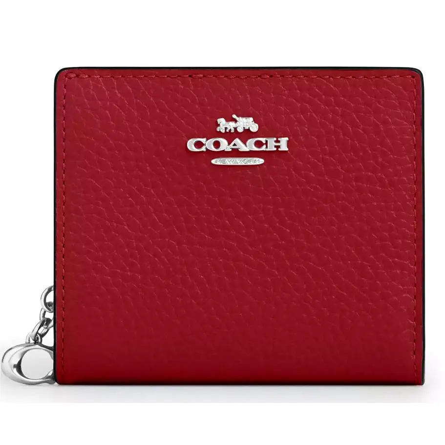 Coach Snap Wallet - CBO77 Dark Cardinal Red Pebble Leather W/c Charm
