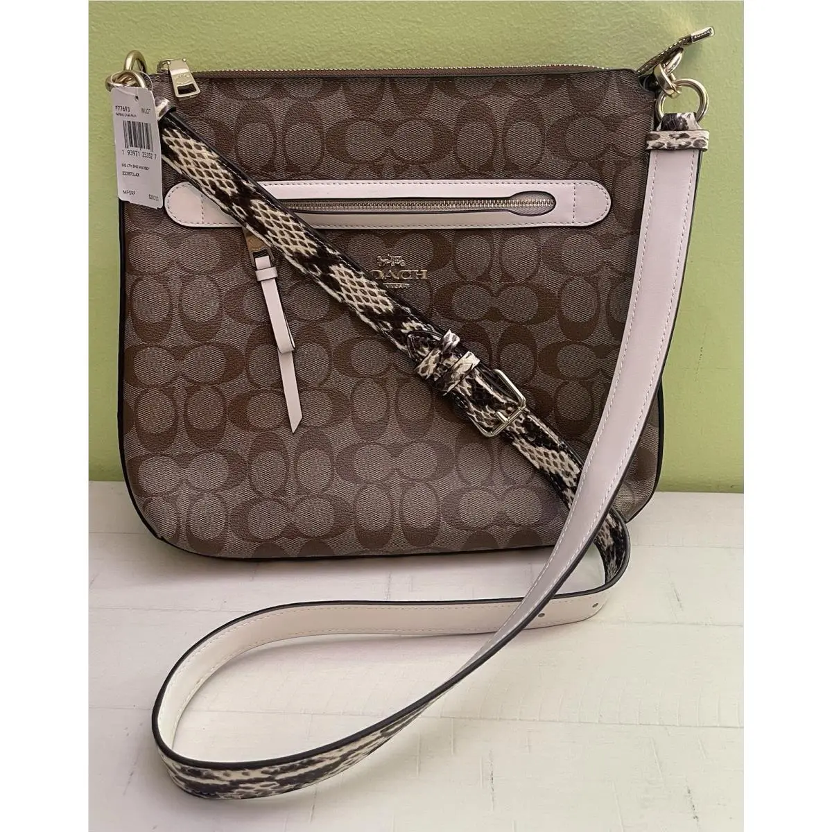 Coach 77693 Mae File Crossbody in Signature Canvas w/ Embossed Snakesk