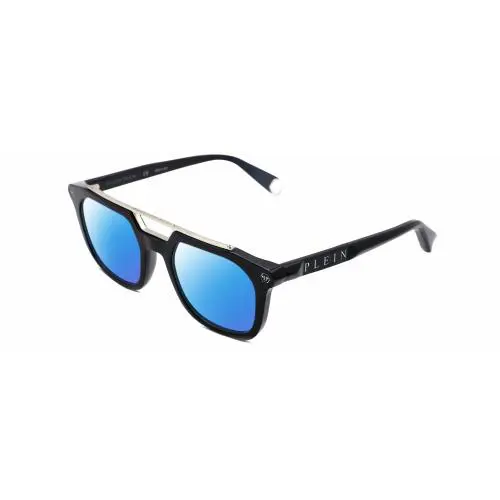 Philipp Plein SPP001M Unisex Polarized Sunglasses in Black Silver 51mm 4 Options - Frame: Multicolor, Lens: Blue Mirror Polar
