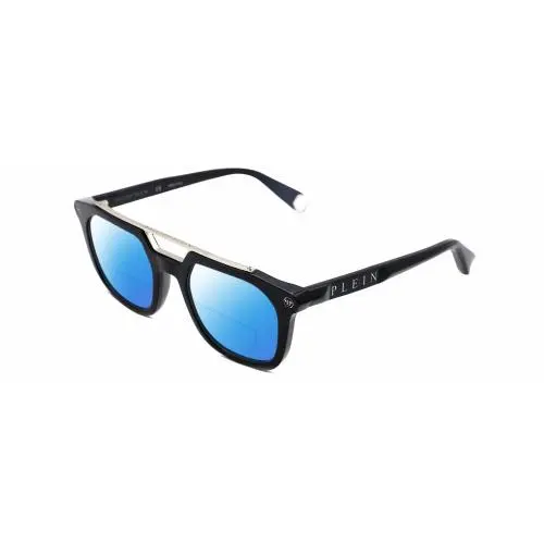 SPP001M Unisex Square Polarized Bifocal Sunglass Black Silver 51mm Blue Mirror by Philipp Plein