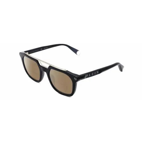 SPP001M Unisex Square Polarized Bifocal Sunglass Black Silver 51mm Brown by Philipp Plein