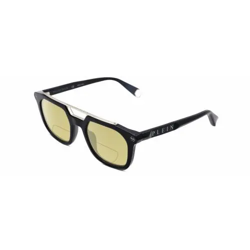 SPP001M Unisex Square Polarized Bifocal Sunglass Black Silver 51mm Yellow by Philipp Plein