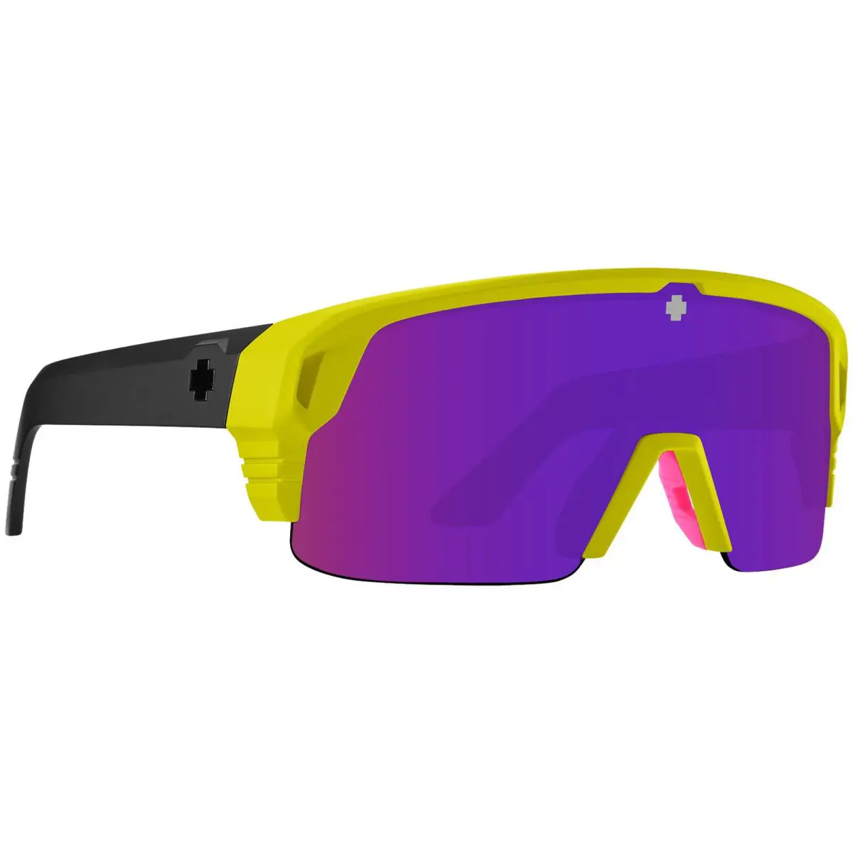 Spy Monolith 50/50 Semi-rimless Sport Shield Sunglasses w/ Happy Lens - Taiwan - Mt Neon Yellow/Bronze & Purple Spectra (157), Frame: Select Variation