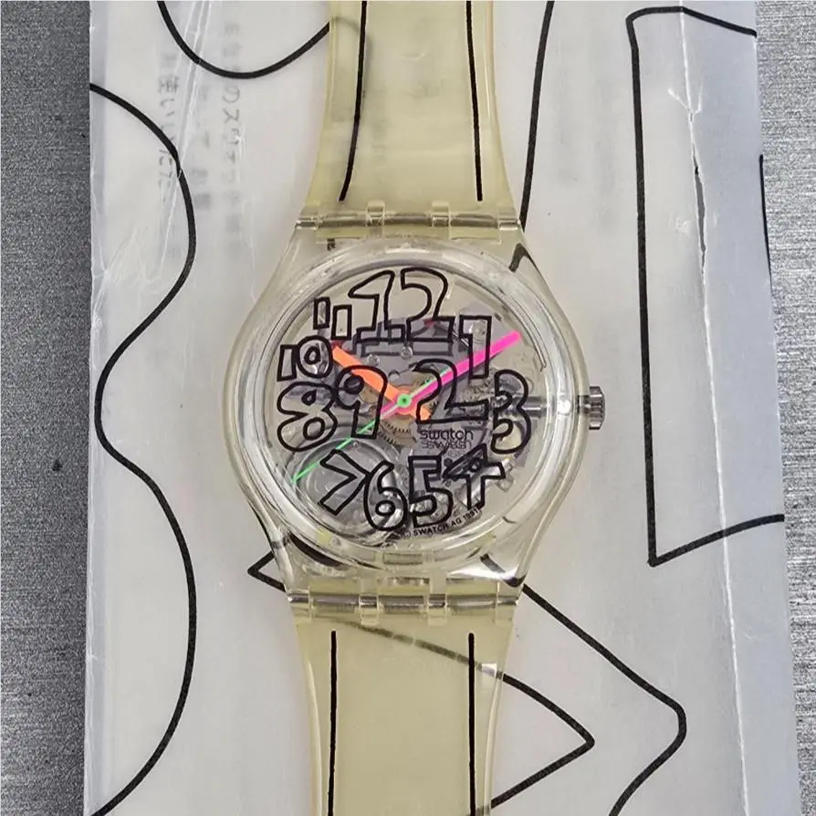 Scribble Watch Men 34mm Skeleton Dial Clear Case GZ124 Battery Nos by Swatch