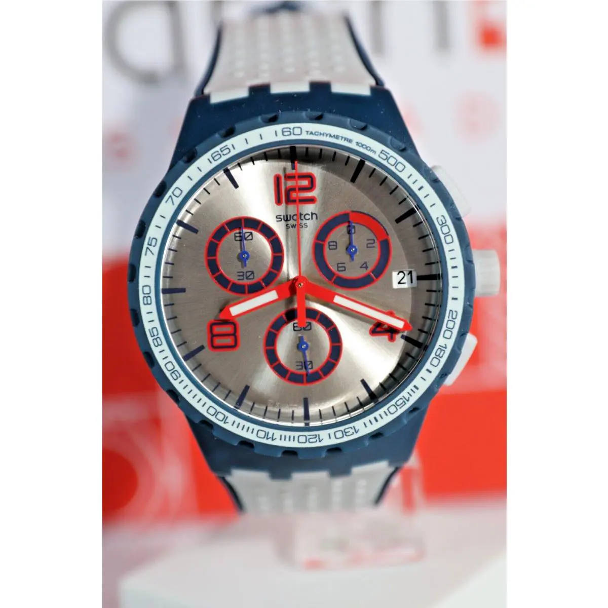 Swatch Humpy Bumpy Silicone Chronograph Men`s 41mm Watch SUSN411 Bricks