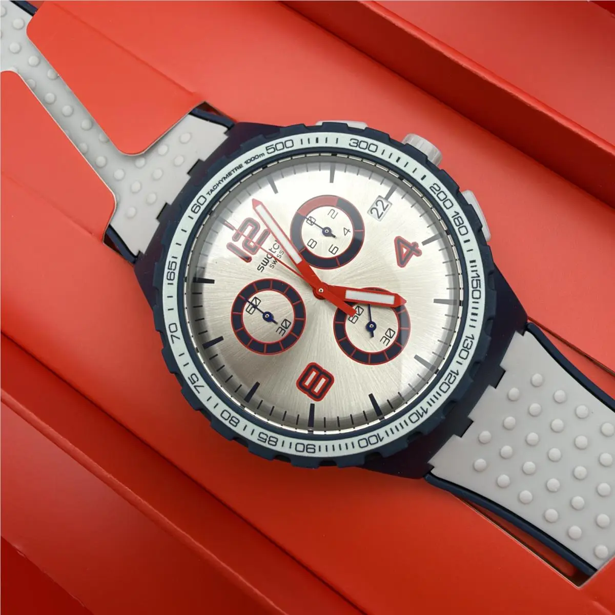 Humpy Bumpy SUSN411 Chronograph Swiss Quartz Gray Blue Watch 42mm by Swatch