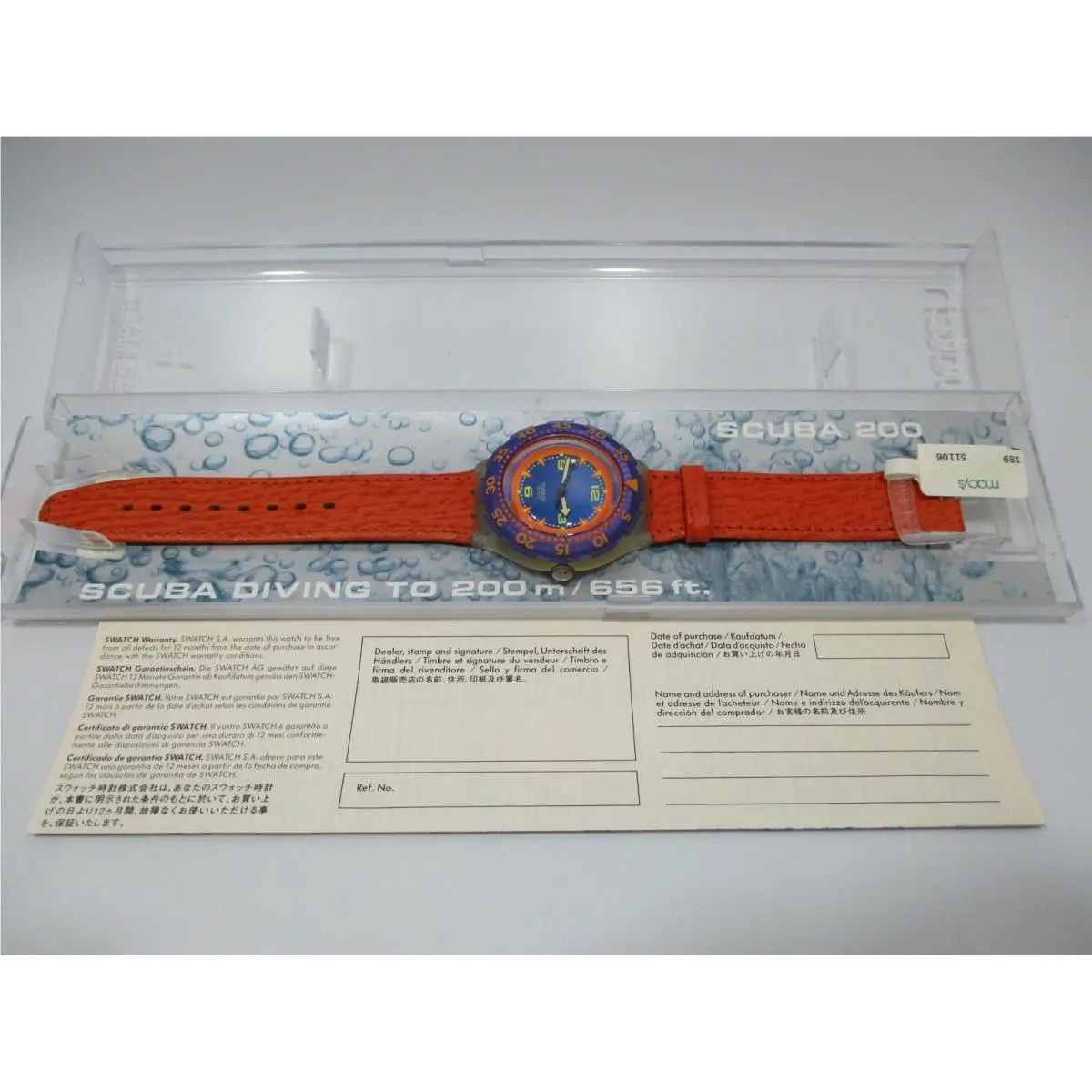 SDK106 Red Island Scuba 200 Watch Warranty Doc Instructions Fresh Battery by Swatch