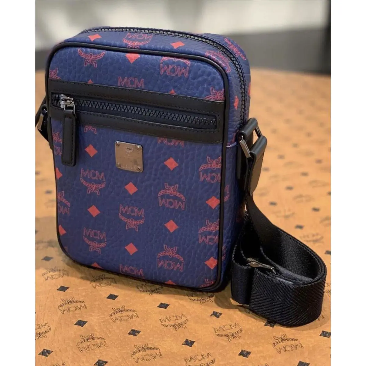 Mcm Visetos Crossbody Navy Messenger Bag Unisex MMRCSFO03H1003