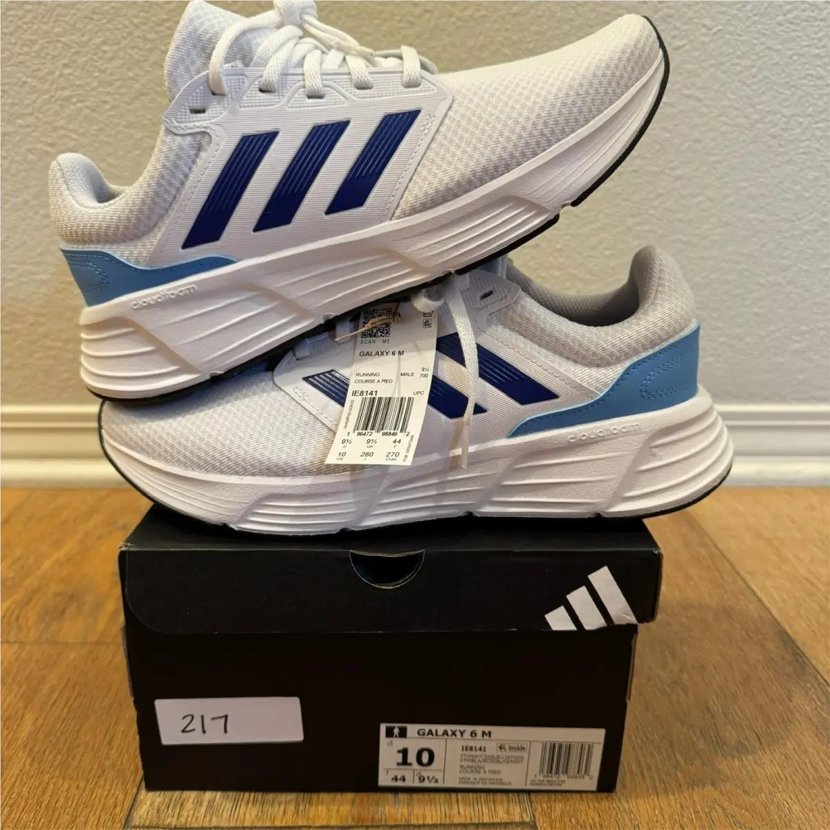 Mens Adidas Galaxy 6 Pref Cushion Running Shoe IE8141 Sz 10 White/blue Burst