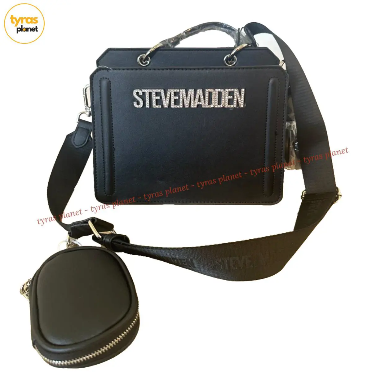 Steve Madden Bevelyng Crossbody Satchel W/rhinestone Logo Black Viral