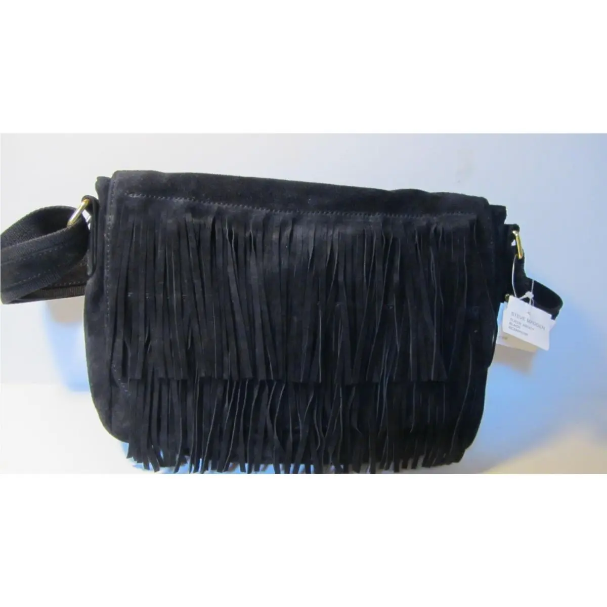 Suede Purse / Black with Fringe / Rose Pink Color Lining by Steve Madden