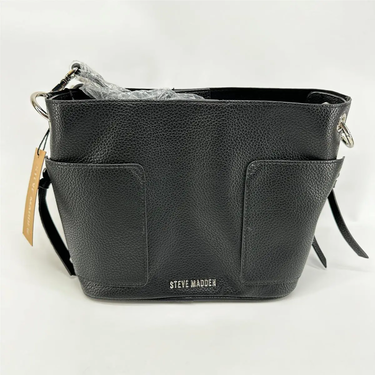 Steve Madden Bsammy Bucket Bag Black Women`s Inner Pockets Leather