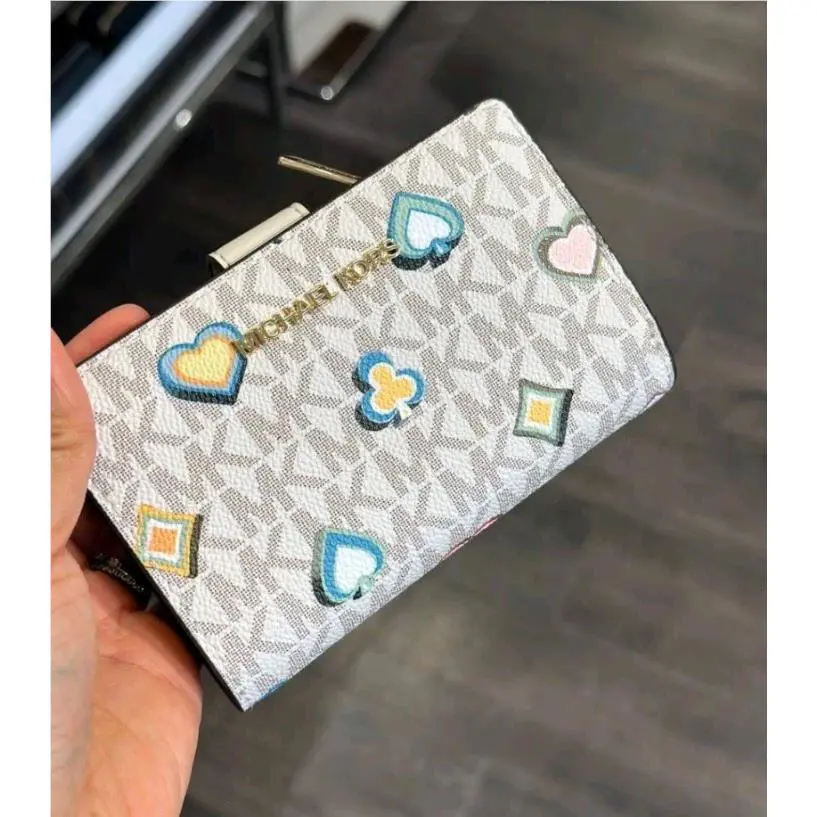 Michael Kors Jet Set Medium Printed Signature Logo Bifold Zip Coin Wallet