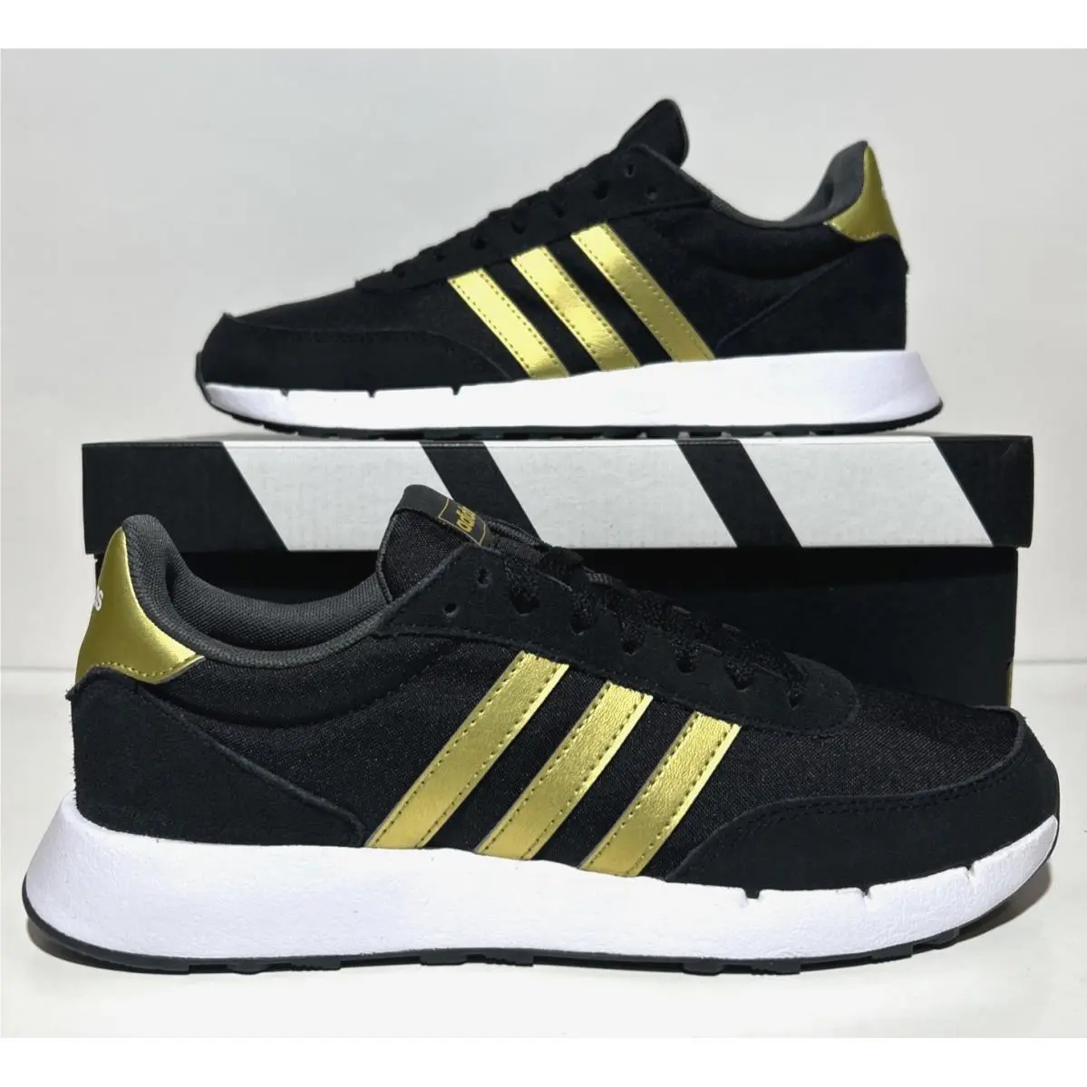Adidas Run 60s 2.0 Womens Size 8.5 Running Athletic Casual Sneakers Black Gold