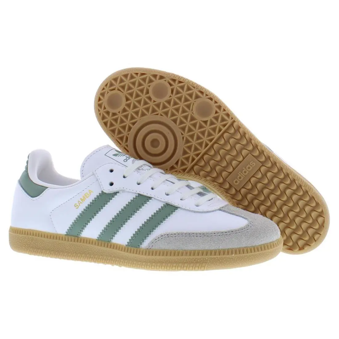 Adidas Samba GS Boys Shoes Size 7 Color: White/silver Green/gum - White/Silver Green/Gum, Main: White