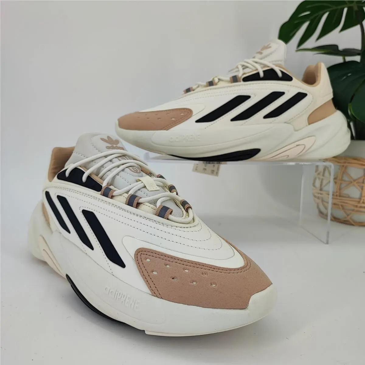 Adidas Women`s Ozelia GX3969 Beige Leather Lace Up Sneakers Size 7