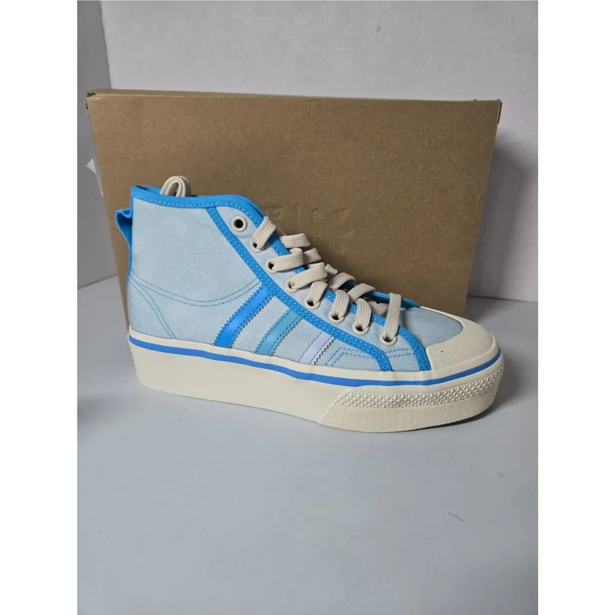 Adidas Originals Women`s Sneakers Size 7 Light Blue Nizza Platform Mid GX4604