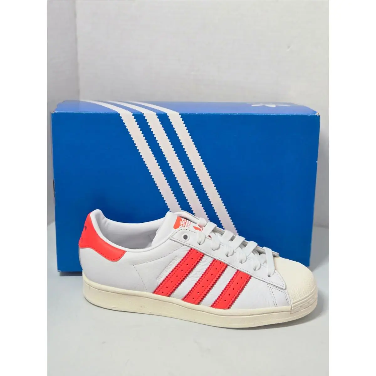 Adidas Women`s Sneakers Shoes Size 8 White Red Clay Superstar W Low Top Leather