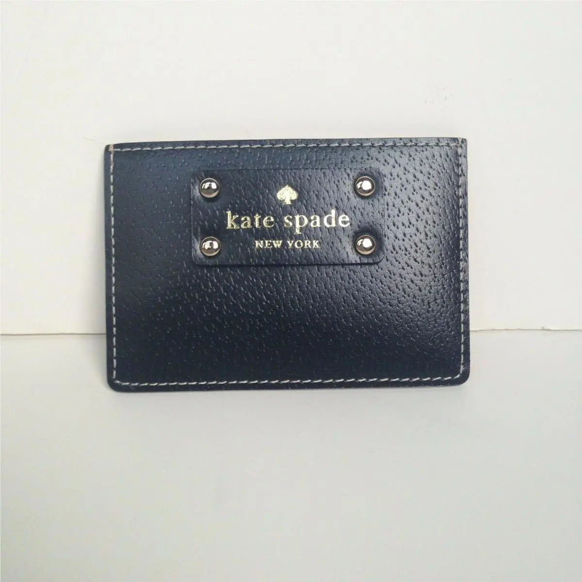 New Kate Spade Black Leather Wallet Card Case Multi Pocket Polka Dot Lining