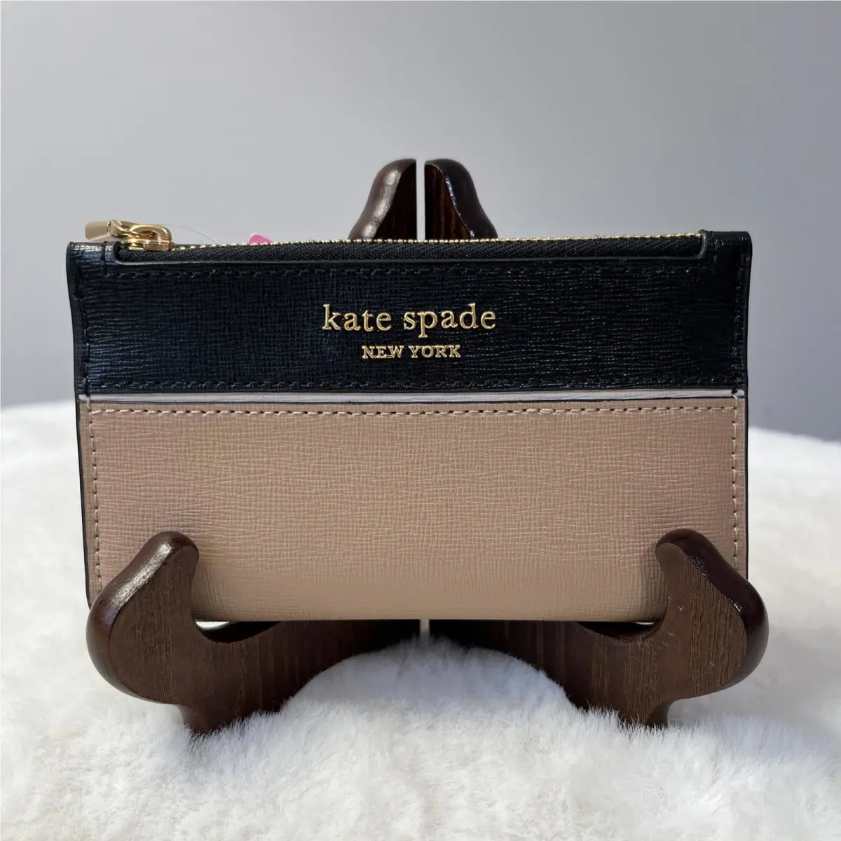 Kate Spade Morgan Colorblocked Slim Bifold Leather Wallet Cafe Mocha Brown