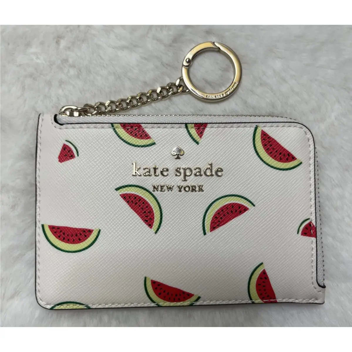 Kate Spade Watermelon Party Medium L-zip Card Holder Cream Multi