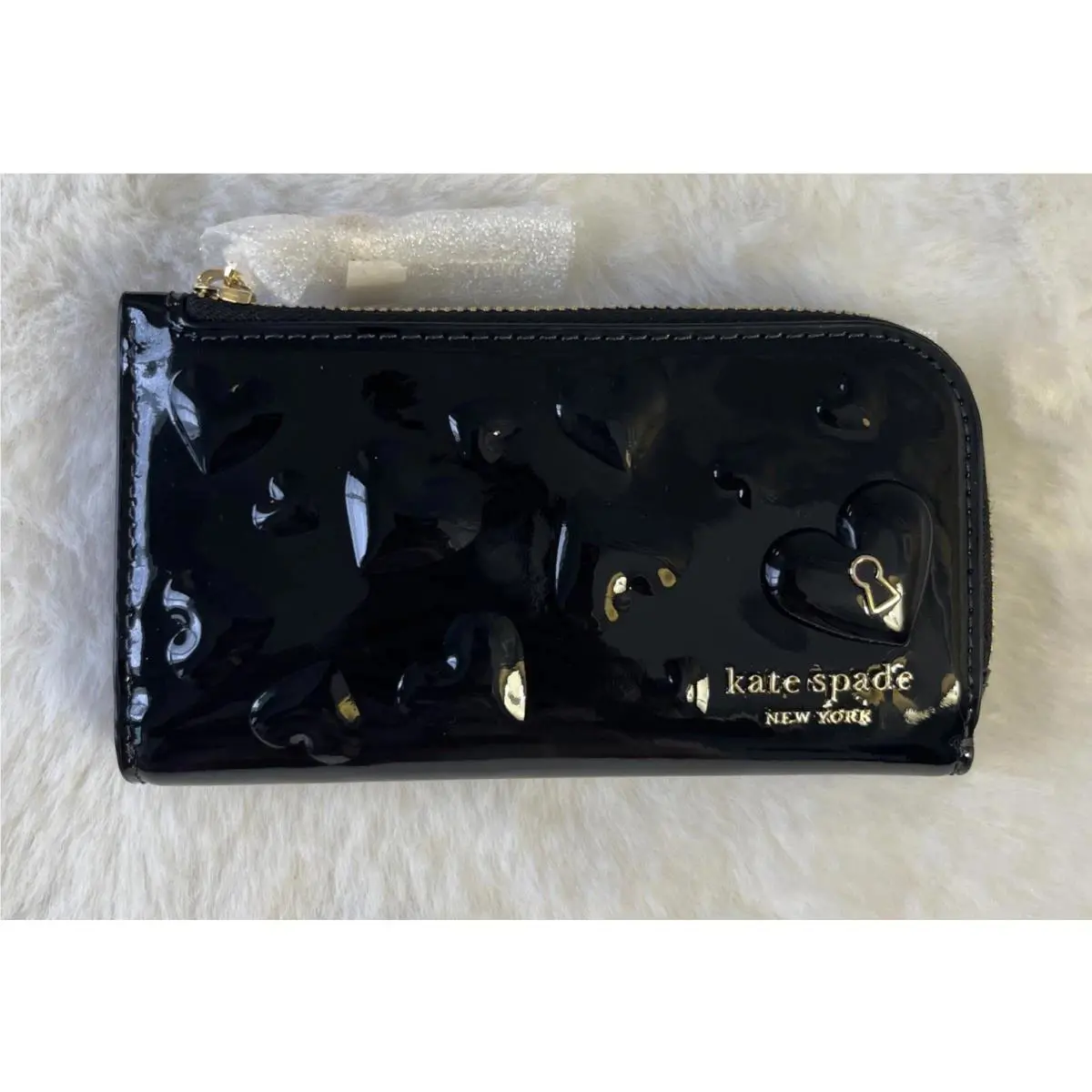 New Kate Spade Key To My Heart Embossed Patent Leather Small Slim Bifold Wallet