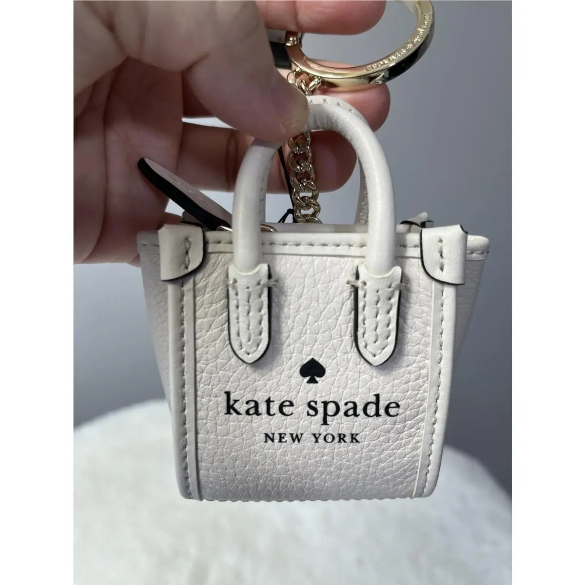 Kate Spade Ella Bag Coin Purse Keychain Key Fob Bag Charm Parchment