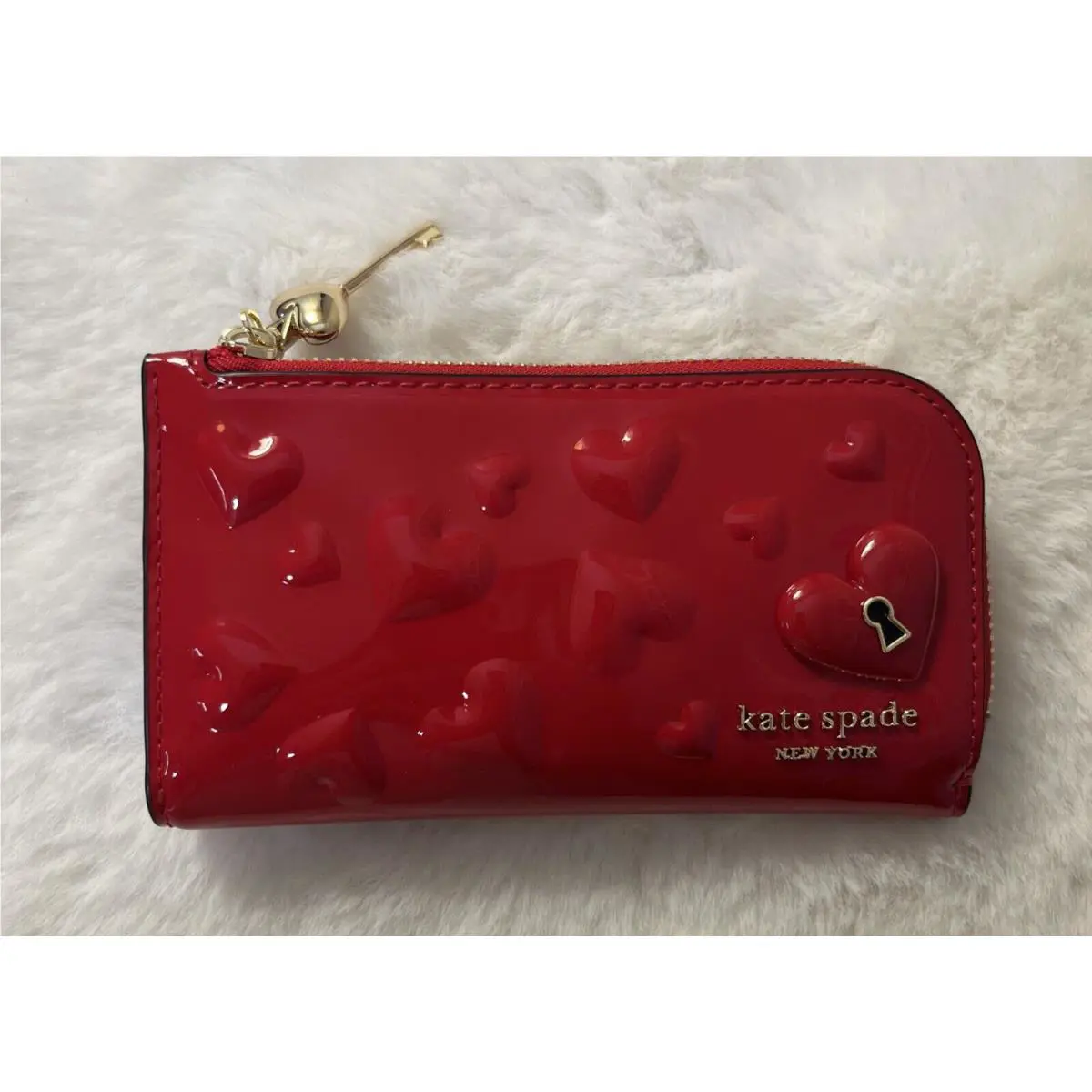 New Kate Spade Key To My Heart Embossed Patent Leather Small Slim Bifold Wallet