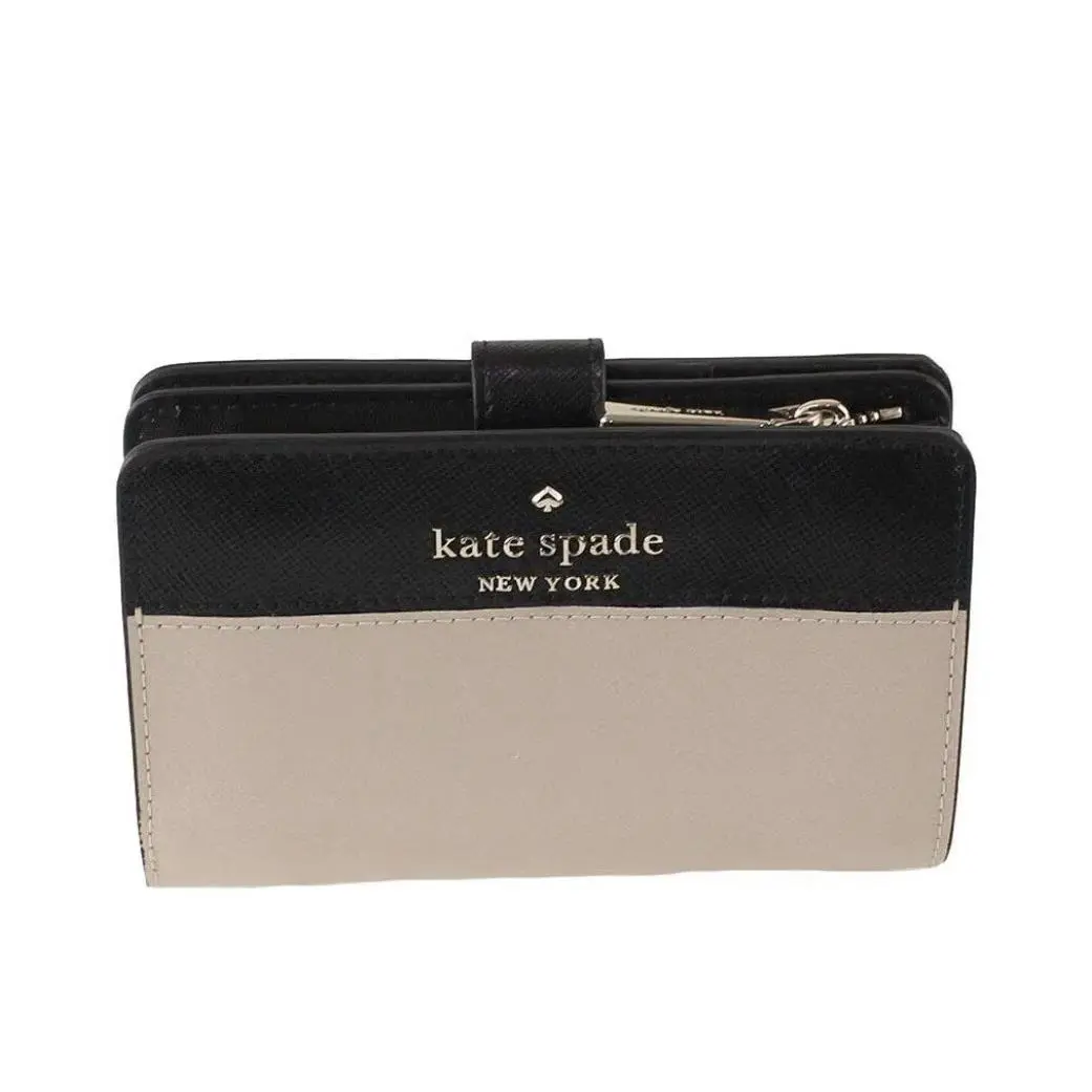 Kate Spade Staci Colorblock Medium Compact Bifold Wallet in Warmbeige Black