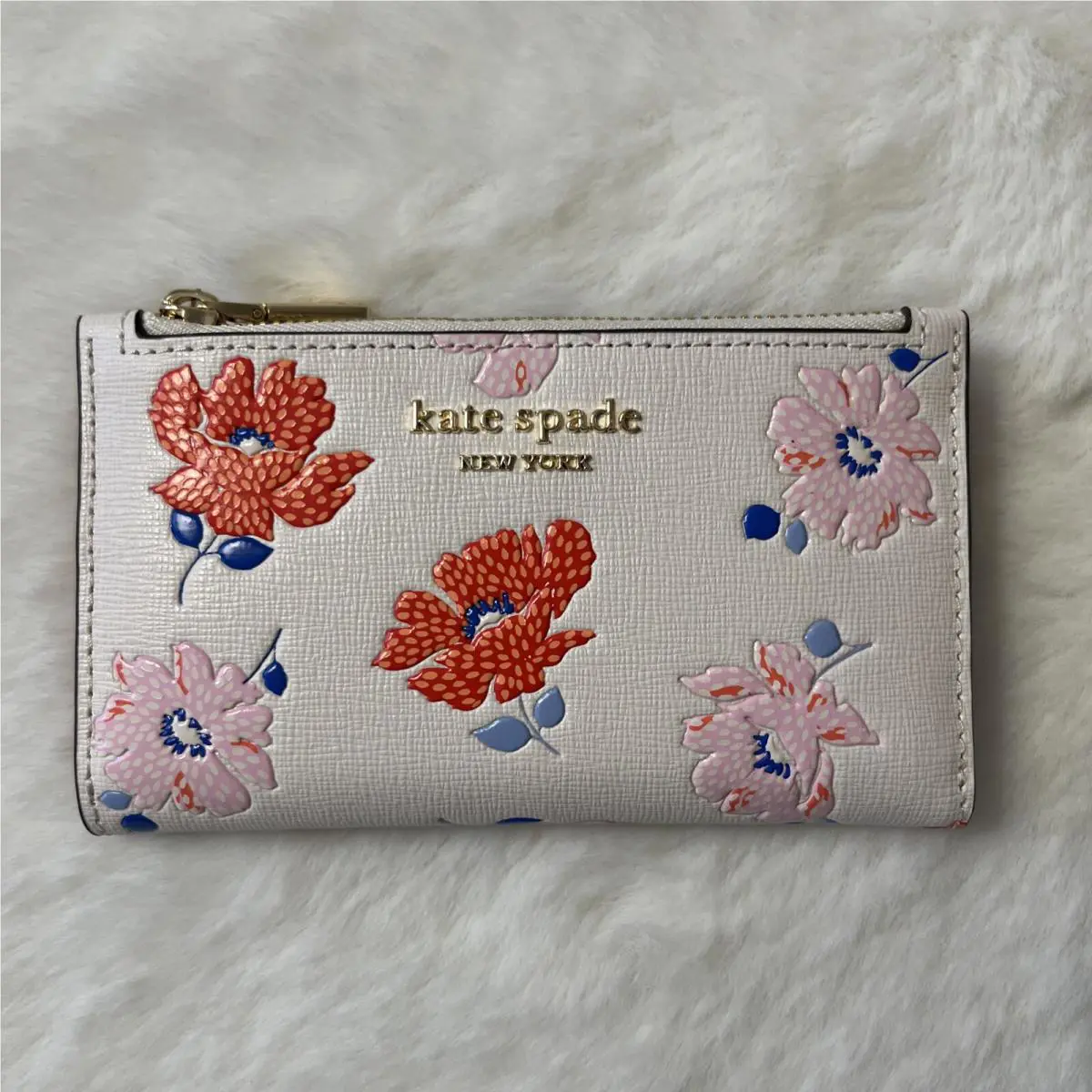 Kate Spade Morgan Dotty Floral Embossed Small Slim Bifold Leather Wallet