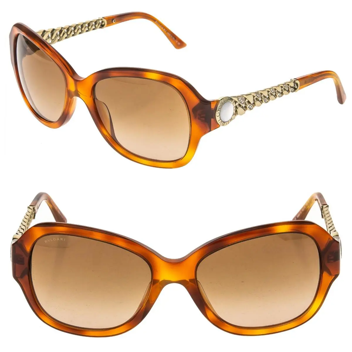 Bvlgari BV8130HB Catene Crystal Chain Brown Gold Pearl Oval Sunglasses 8130
